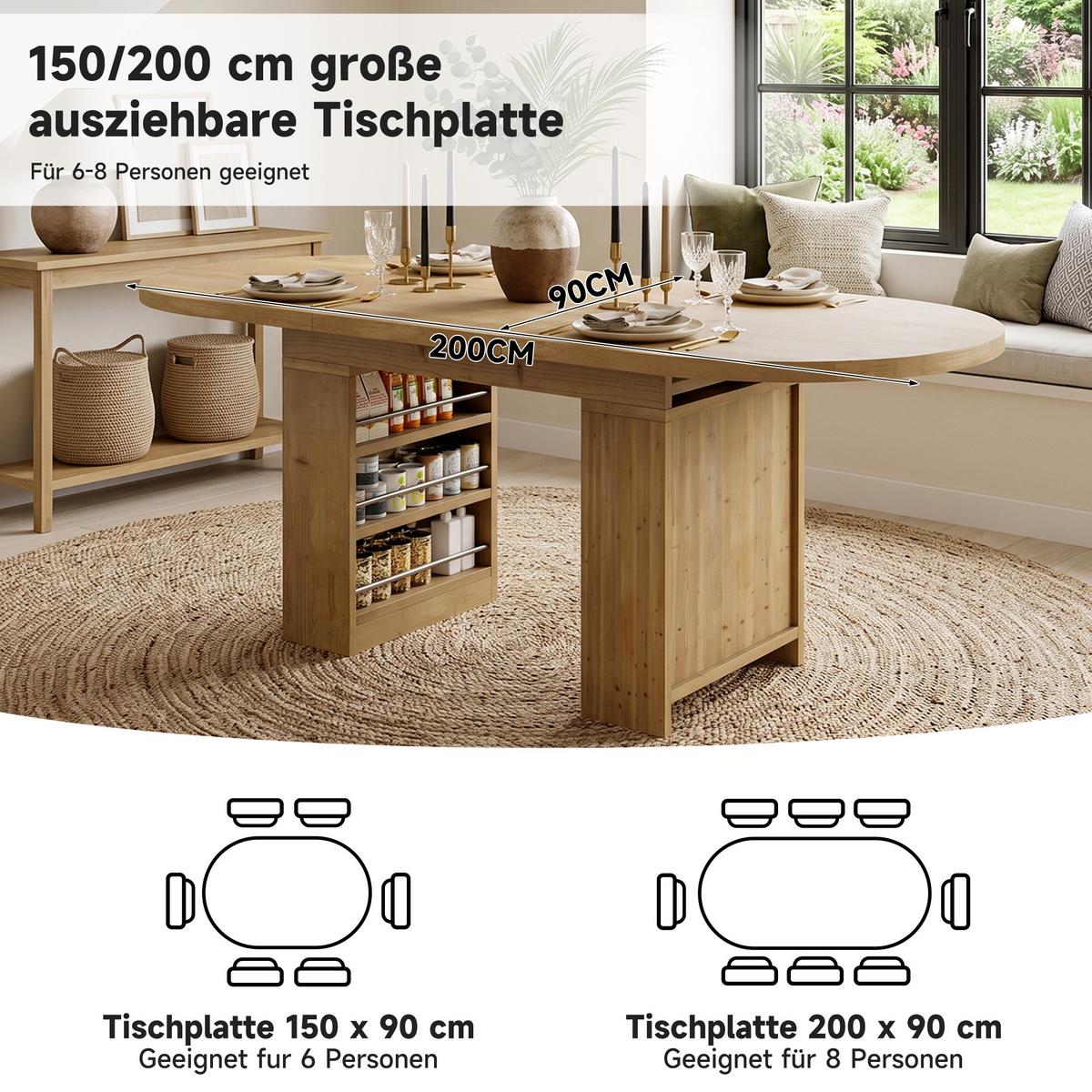 ESSTISCH Ausziehbar 150-200cm Eichenfarbe Skandinavisch mit Stauraum - Eichefarben, Holzwerkstoff (90/200/76cm) - Urban Meuble