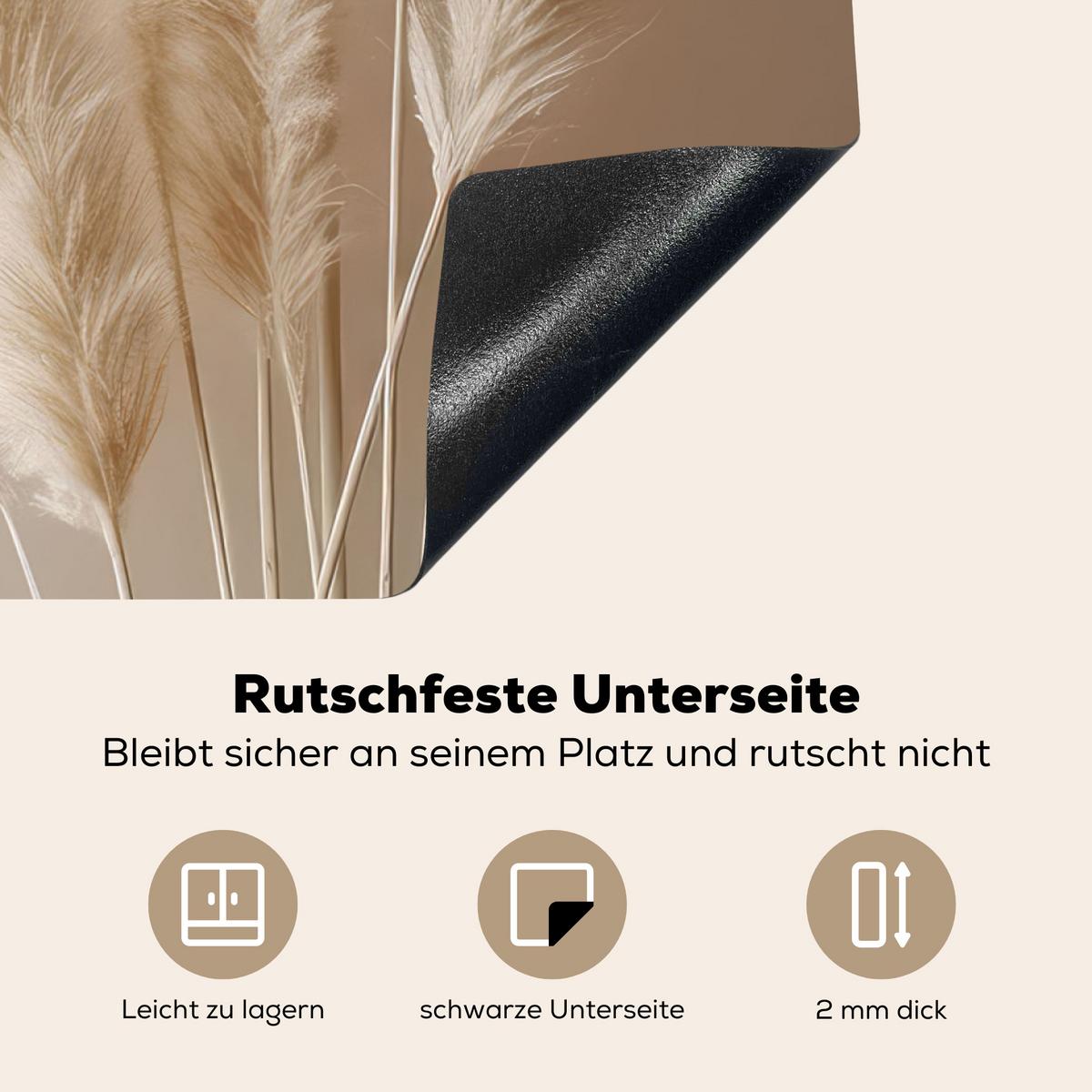 HERDABDECKPLATTE Pampasgras - Federn - Pastell - Weiß Induktionsmatte 77x59 cm - Creme, Kunststoff (77/59/0.2cm) - MuchoWow