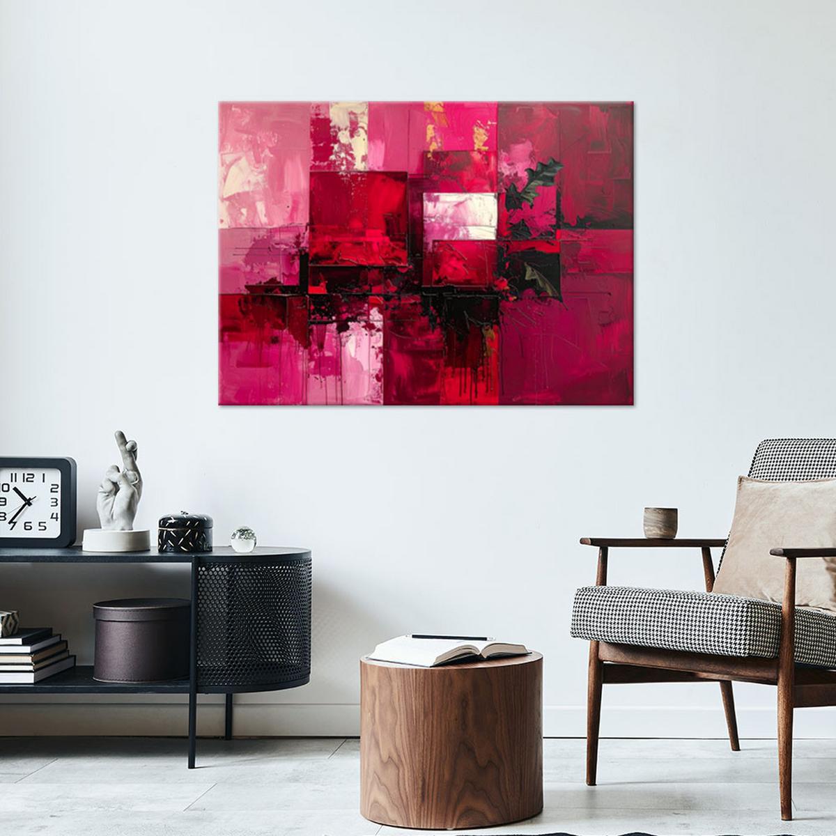 BILD auf Leinwand, Rote strukturierte Abstrakt im Boho Stil - Rosa, Textil (30/20cm) - Feeby