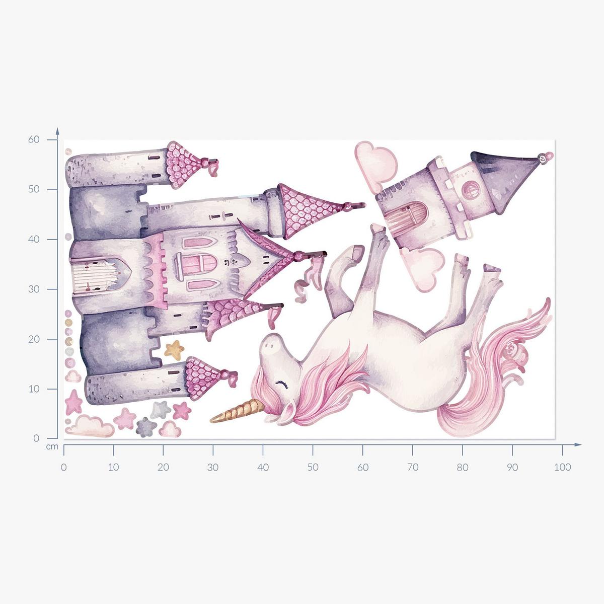 WANDAUFKLEBER 60x98cm - Einhornschloss und Ballons - Multicolor, Kunststoff (60/98/0.1cm) - Wallfluent