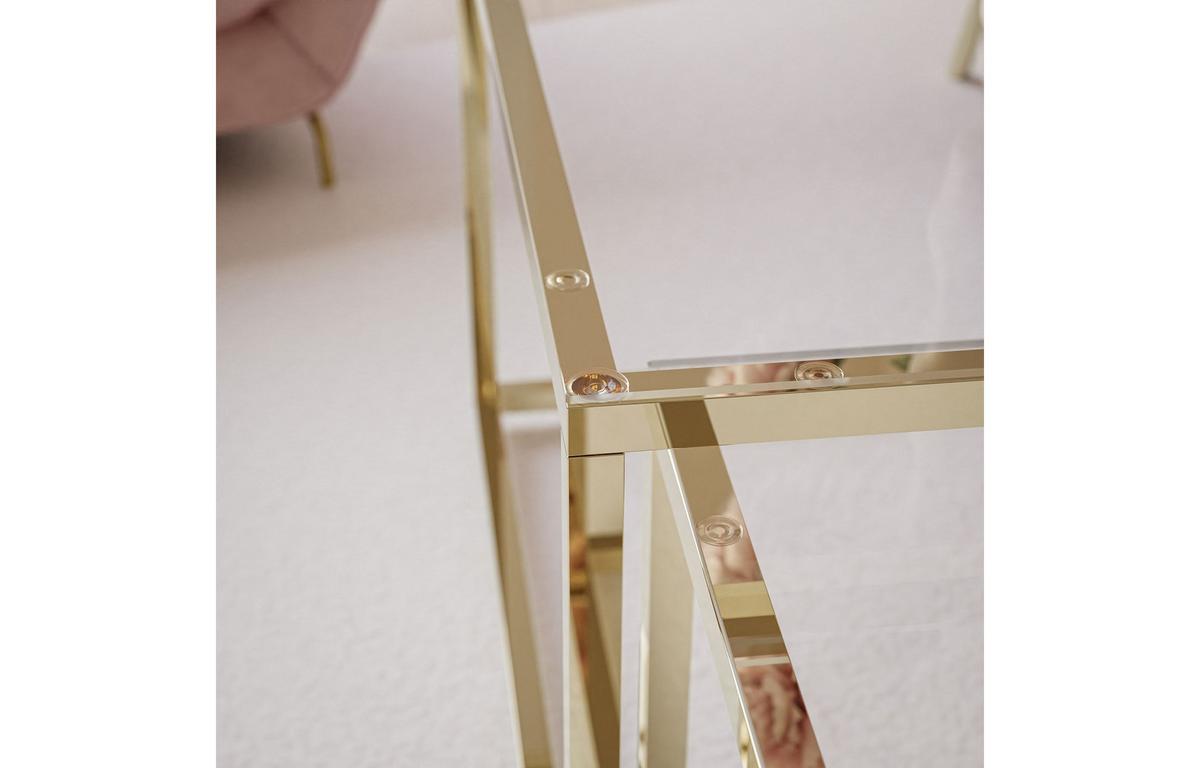 COUCHTISCH YOSHI 2in1 70/70/41 cm Gold chrom / Transparent Glas - Transparent, Glas/Metall (70/70/41cm) - Lookway