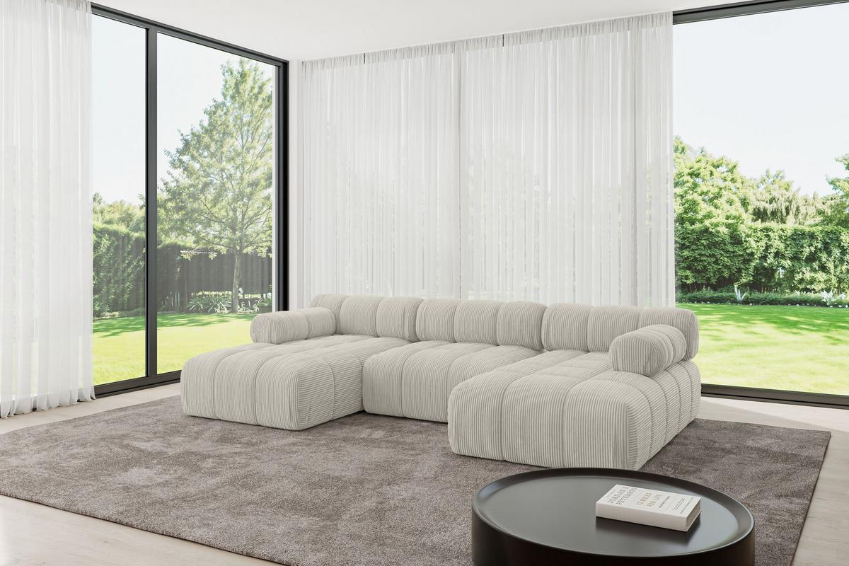 WOHNLANDSCHAFT modulares Sofa Tesso-U1 - 285x160x70 cm Creme Cord - Hellgrau/Creme, Holzwerkstoff/Textil (285/70/160cm) - ALTDECOR