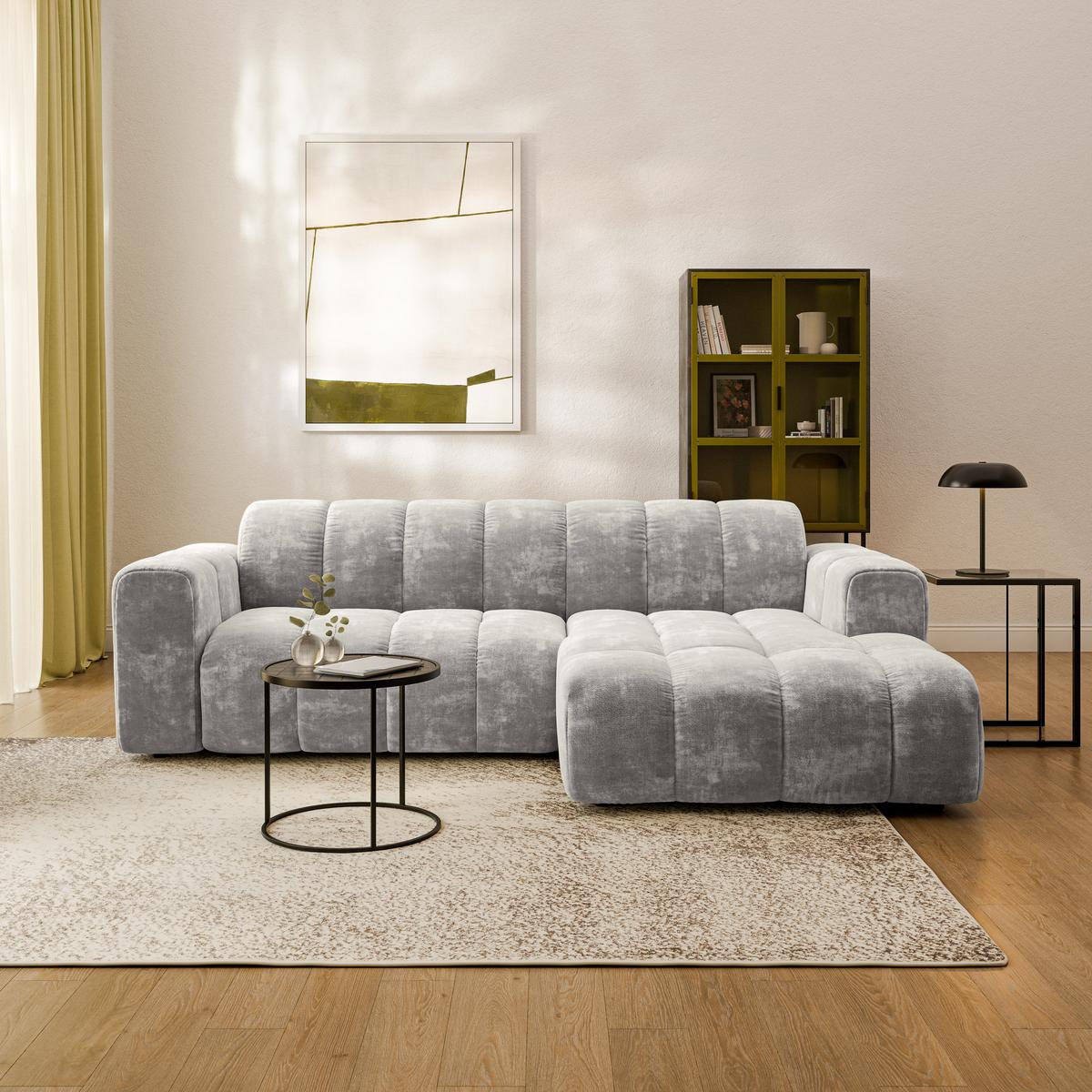 ECKSOFA TISI Hellgrau Chenille - Hellgrau, Holz (274/165cm) - MASSENO