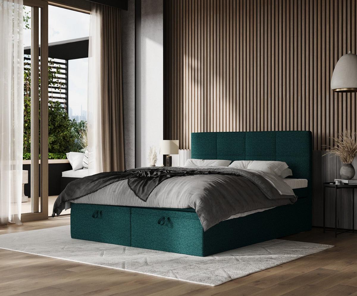 BOXBETT Tessa 180/200 cm Grün im Riva Stoff - Schwarz/Grün, Holz/Holzwerkstoff (180/200cm) - AltaBeds