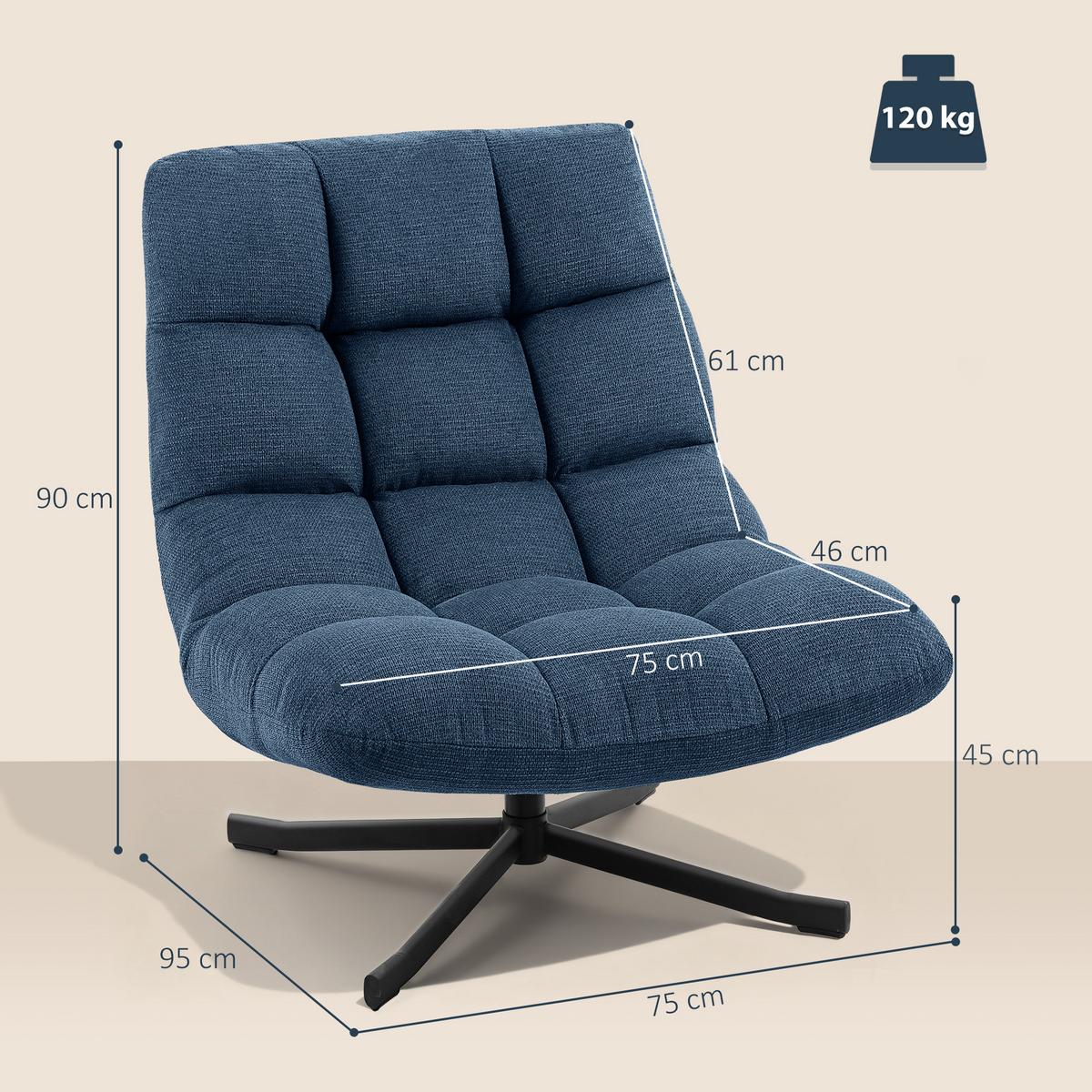 SESSEL Polyester Dunkelblau - Schwarz/Dunkelblau, Textil/Metall (75/90/95cm) - HOMCOM