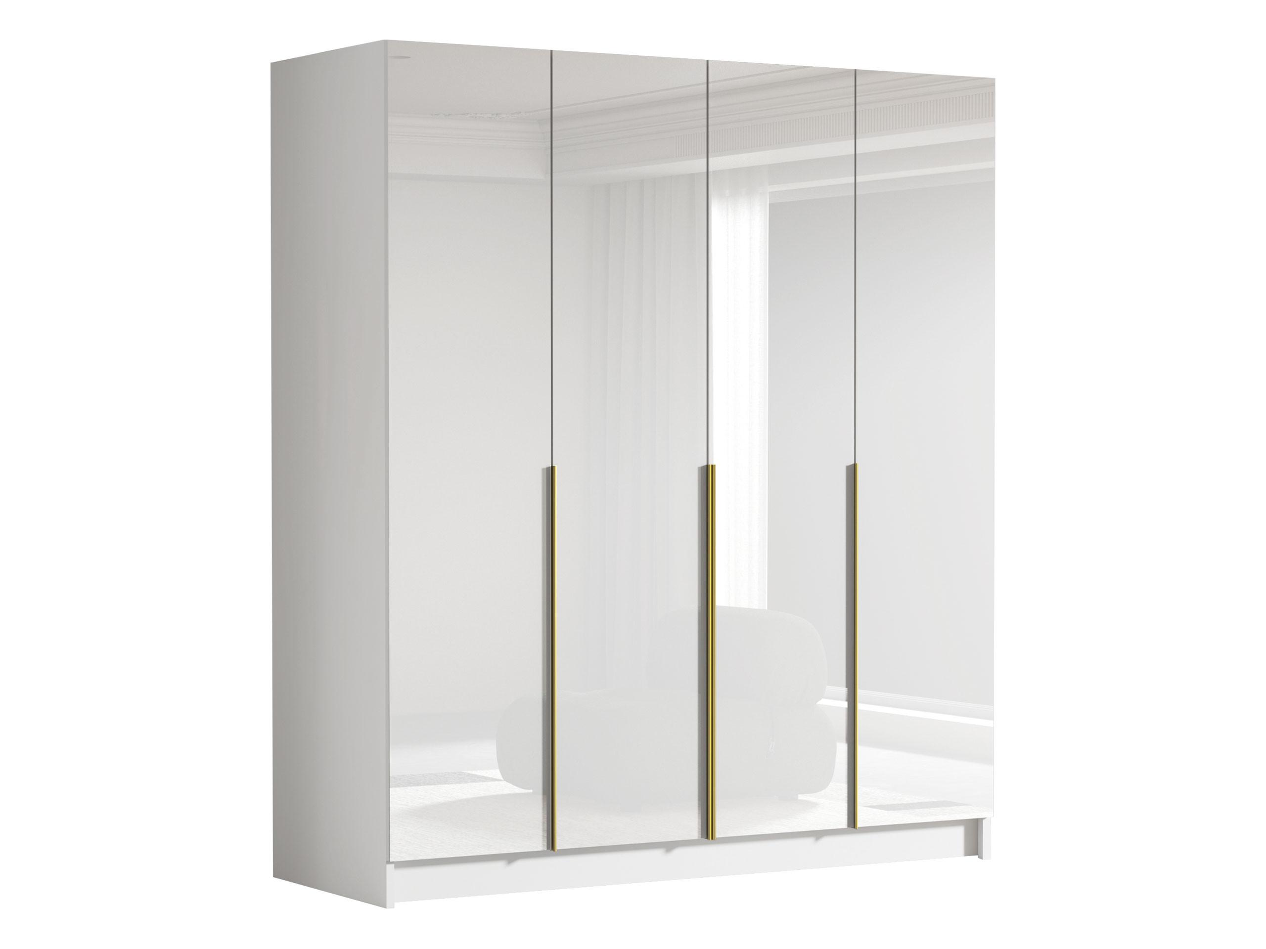 KLEIDERSCHRANK Santi I - Weiß Hochglanz/Goldfarben, Holzwerkstoff/Metall (200/215/58cm) - MIRJAN24