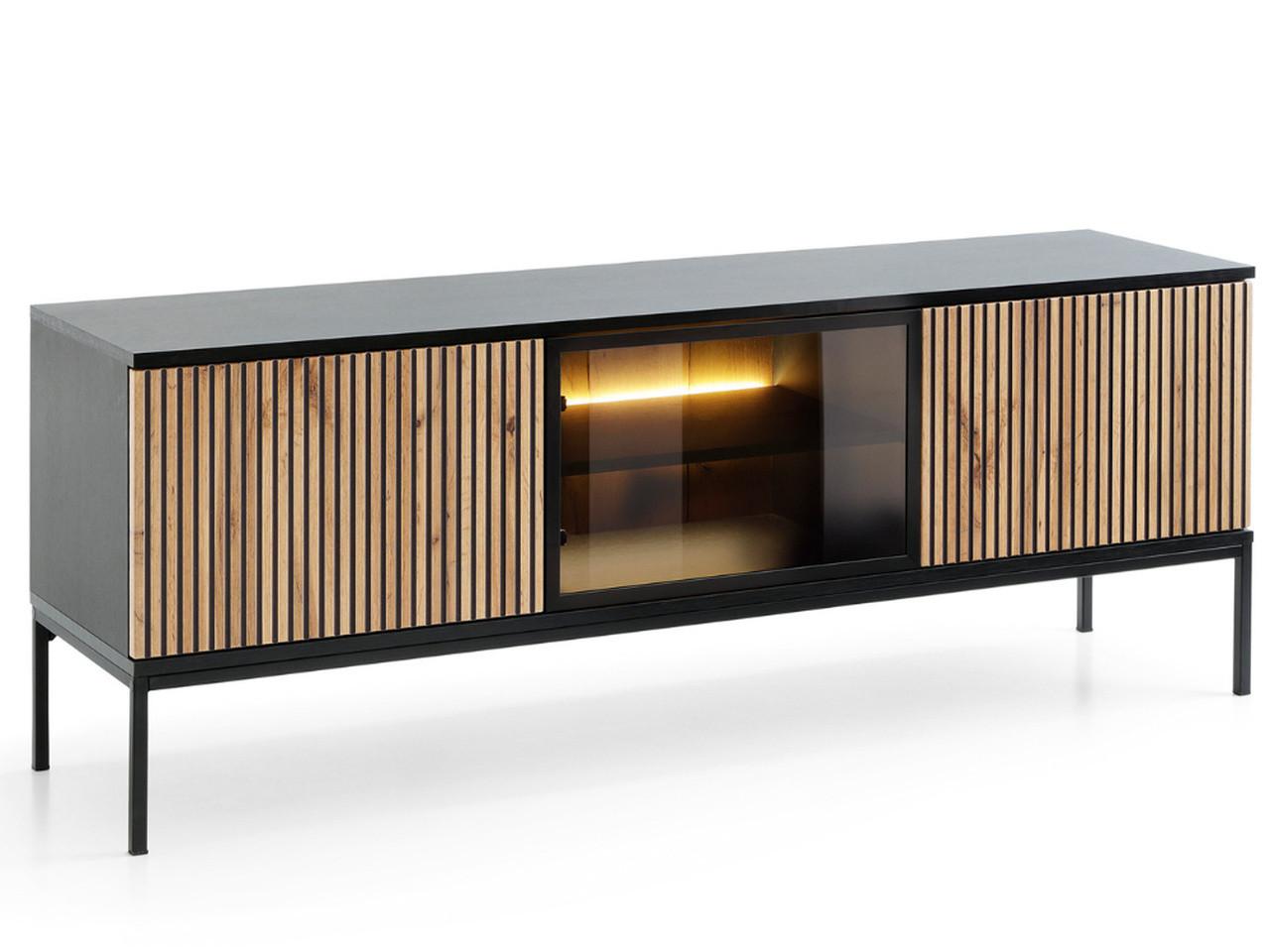 TV-SCHRANK Graphit, Wotan Eichefarben 154 cm Deo - Eiche Wotan/Schwarz, Glas/Naturmaterialien (154/56/39cm) - Graingold