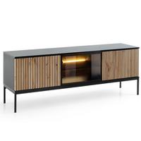 TV-SCHRANK Graphit, Wotan Eichefarben 154 cm Deo - Eiche Wotan/Schwarz, Glas/Naturmaterialien (154/56/39cm) - Graingold