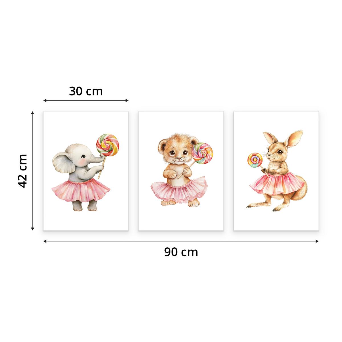 POSTER SET ohne Rahmen für Kinder TIERE mit Lutschern 3x Poster A3 30x42cm - Gelb/Beige, Papier (30/42/1cm) - Muralo