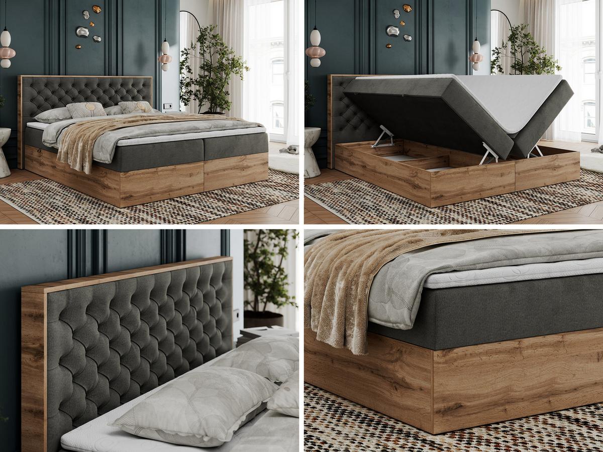 BOXBETT ALBERO 3 - 120/200 Dunkelgrau Velvet - H3 - Dunkelgrau, Holz/Textil (120/200cm) - MKS