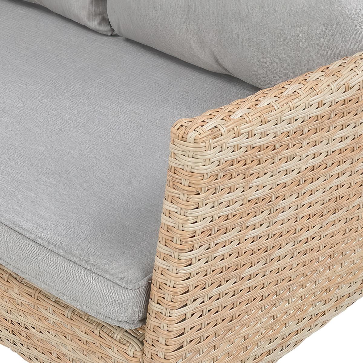 GARTENSET Calista, Technorattan, 2 Ecksofas + Sessel + 2 Hocker + Esstisch, für 7 Personen - Beige, Kunststoff - Beautysofa