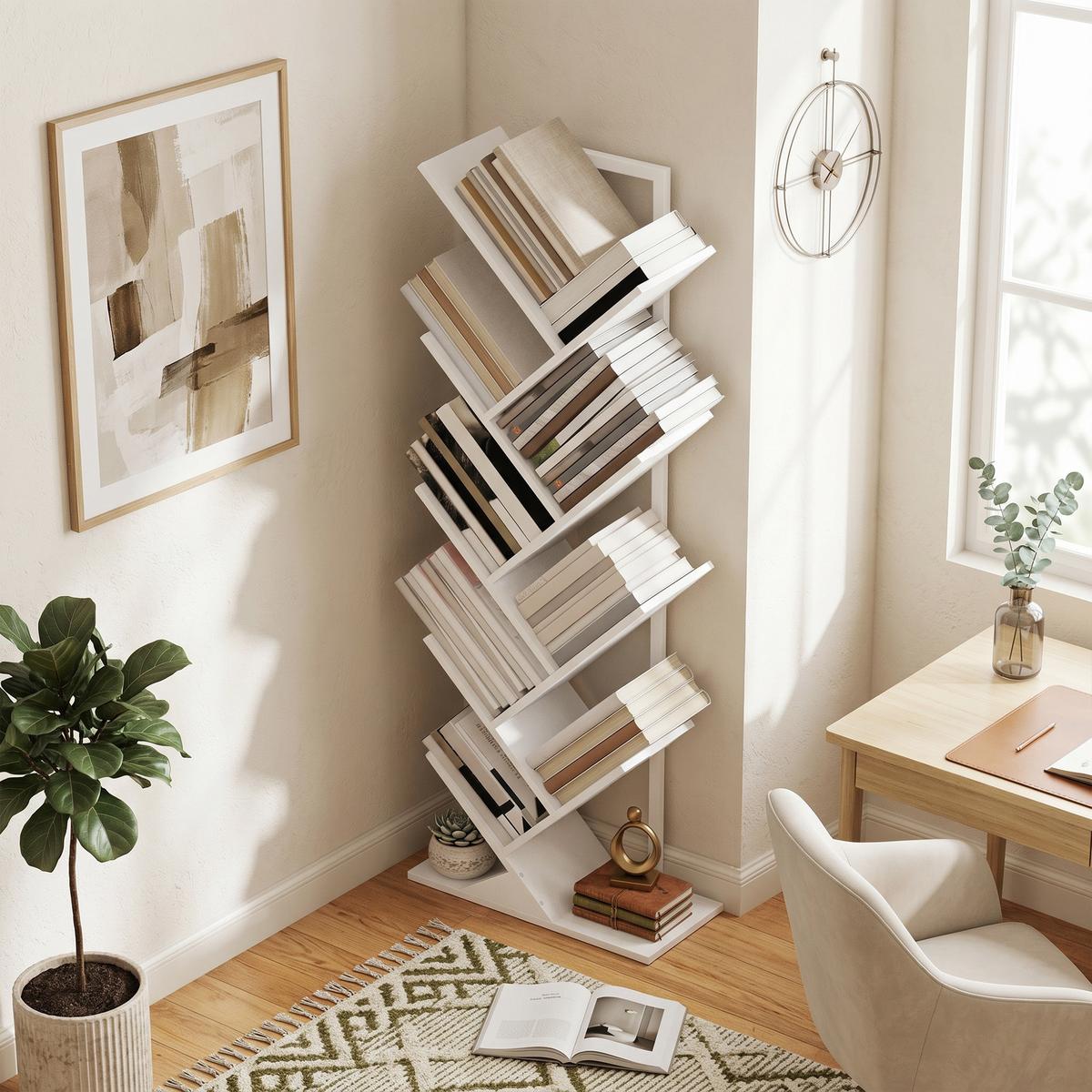 BÜCHERREGAL Spanplatte Stahl Weiß - Weiß, Holzwerkstoff (24/136/50cm) - HOMCOM