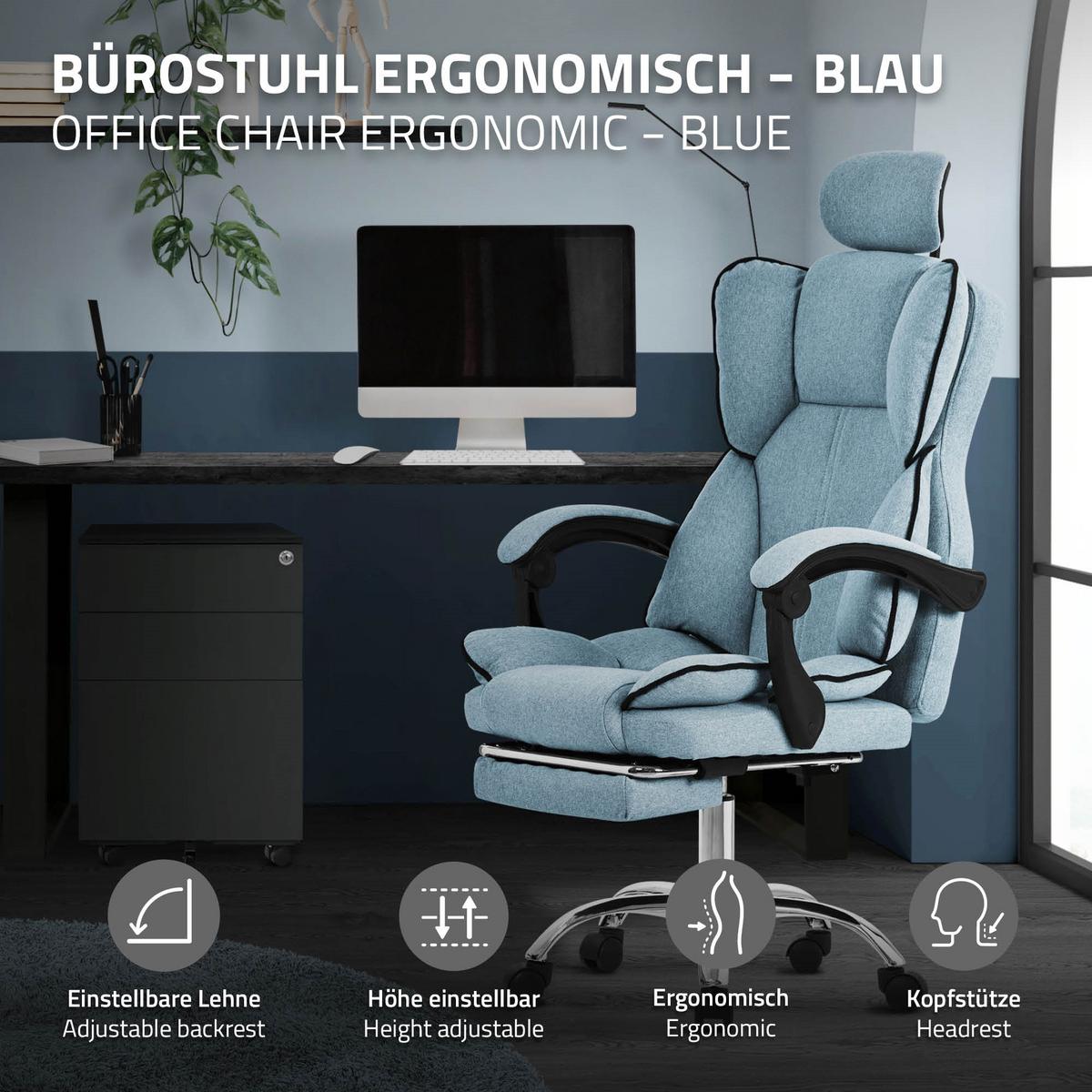 BÜROSTUHL Blau - Blau/Silberfarben, Kunststoff/Metall (66/130.5/59cm) - ML-DESIGN