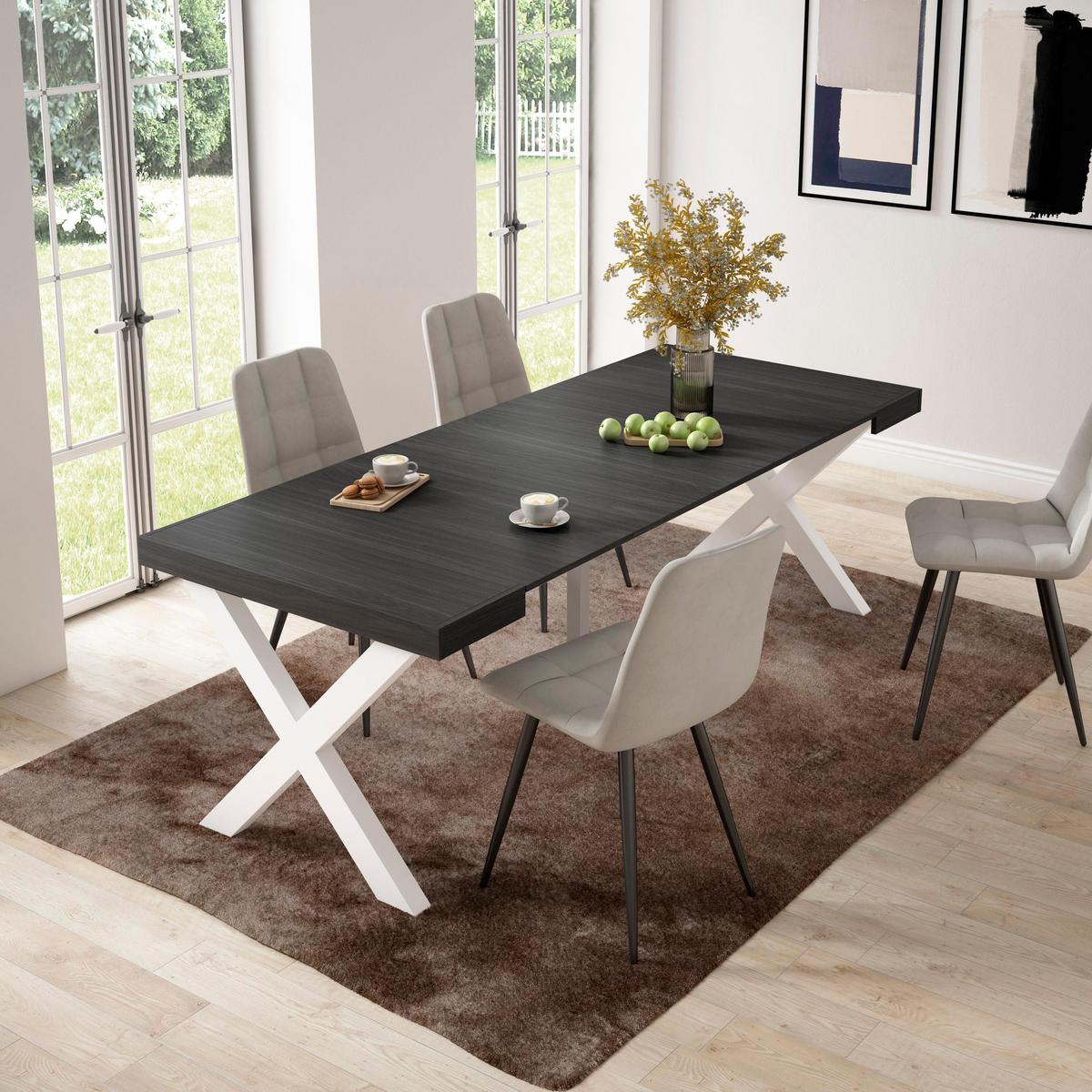 KONSOLENTISCH ausziehbar 58 bis 222cm, für 10 Gäste, schwarz, 90/58/73cm - Schwarz, Holzwerkstoff (90/222/73cm) - Skraut Home