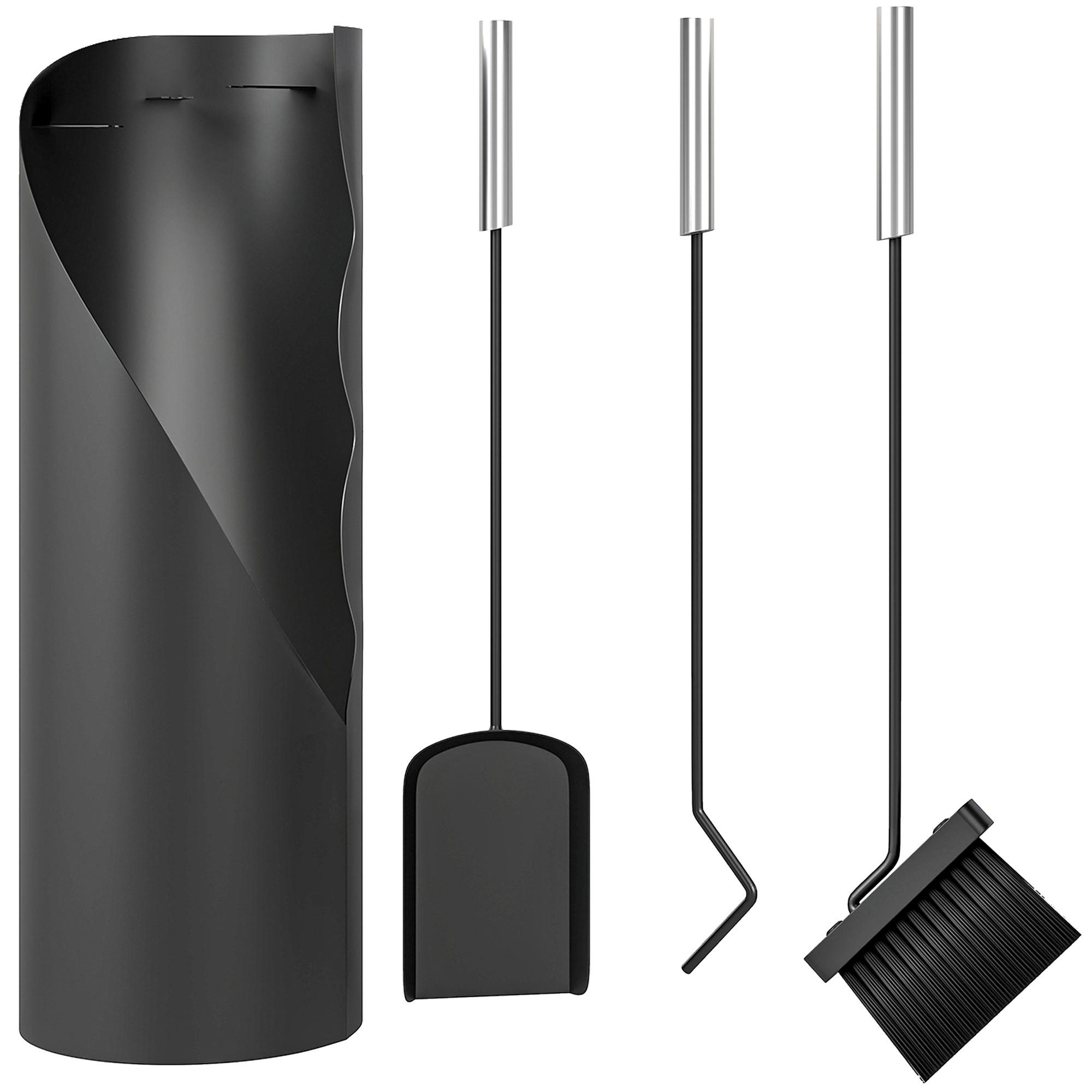 KAMINBESTECK 4-teilig Metall Schwarz - Schwarz, Metall (20/65/20cm) - Outsunny