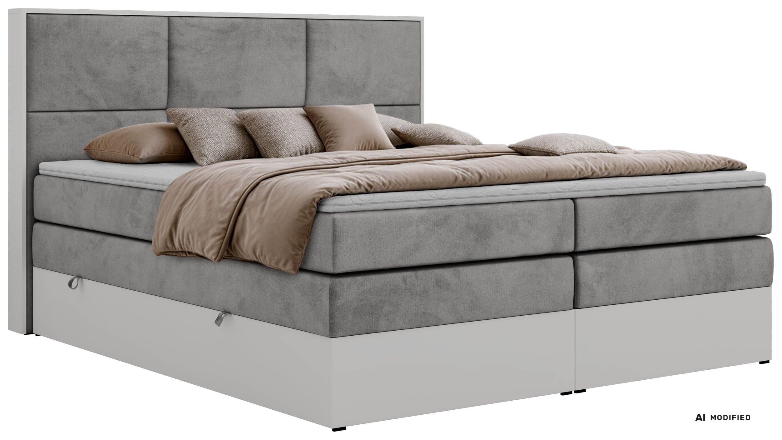 BOXSPRINGBETT DELVIT KING 200/200 - Hellgrau Velvet - Topper Visco - H4 - Hellgrau/Schwarz, Kunststoff/Textil (200/200cm) - MKS