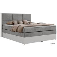 BOXSPRINGBETT DELVIT KING 140/200 - Hellgrau Velvet - Topper Visco - H3 - Hellgrau/Schwarz, Kunststoff/Textil (140/200cm) - MKS