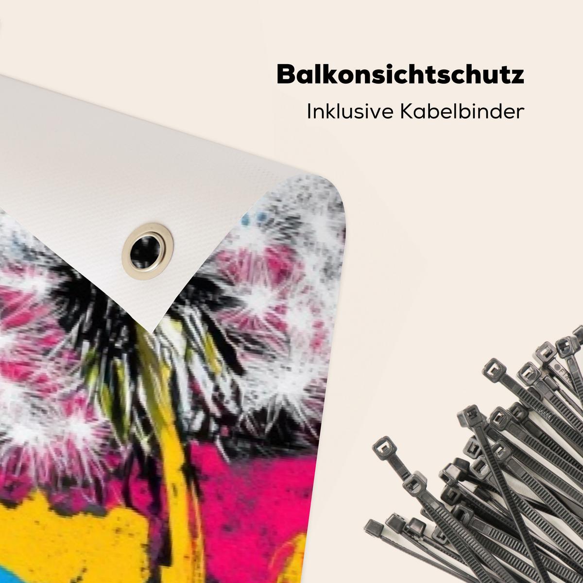 BALKON-SICHTSCHUTZ Straßenkunst - Bunt - Wand Deko XXL 500x130 cm - Schwarz, Kunststoff (500/130cm) - MuchoWow
