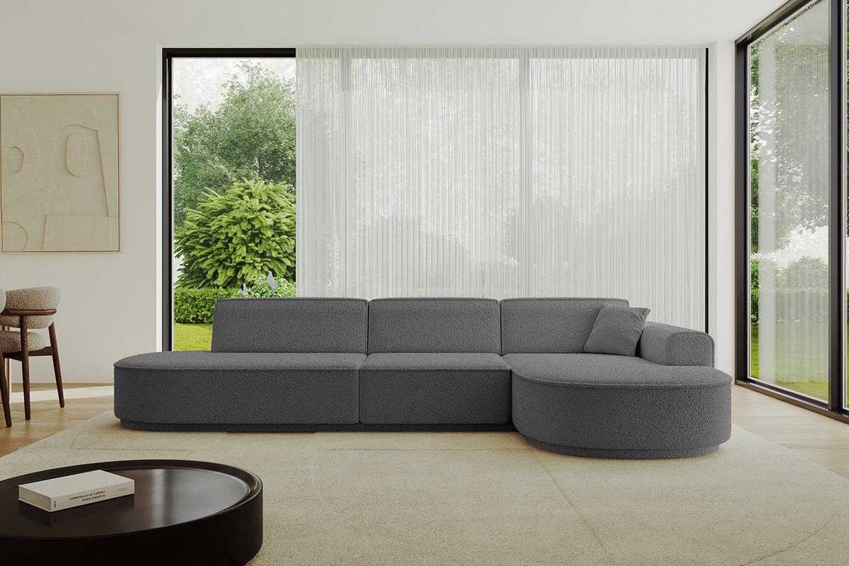 ECKSOFA Ottomane Rechts MARI-L2-v3 - 328x171x83 cm Grau Bouclé - Schwarz/Grau, Holzwerkstoff/Kunststoff (171/328cm) - ALTDECOR