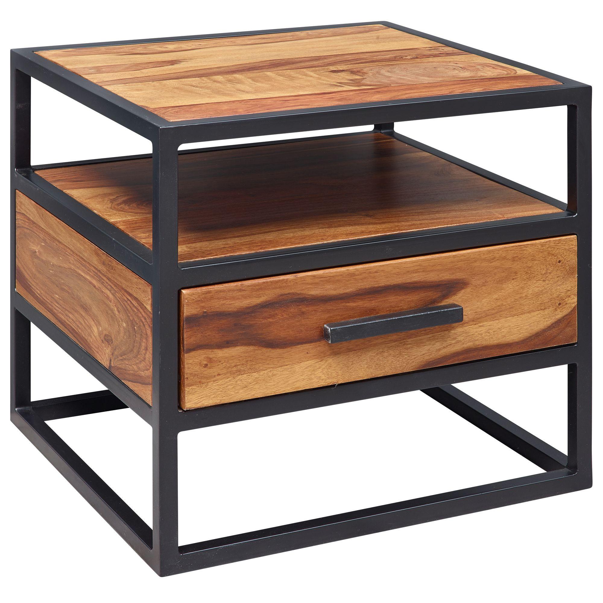 NACHTTISCH – Massivholz/Metall, 50x45x45 cm, Schublade, Industrial-Stil - Schwarz/Braun, Holz/Metall (50/45/45cm) - KADIMA DESIGN