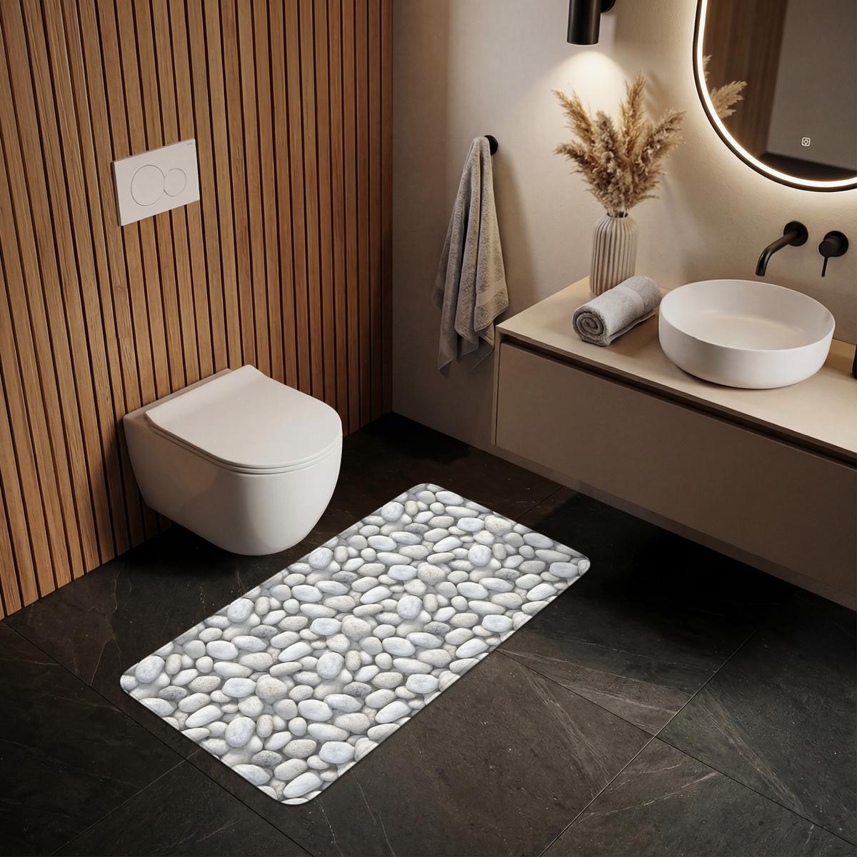 WC-VORLEGER Steine - Grau - Oval WC Teppich 120x60 cm - Hellgrau, Textil (120/1cm) - OnlyWow