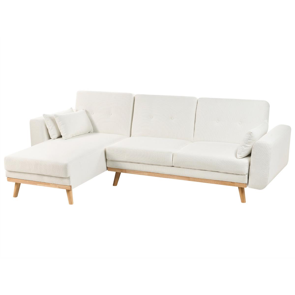 ECKSCHLAFSOFA 3-Sitzer Stoff Weiß rechtsseitig Kaarina - Hellbraun, Textil (260/152cm) - Beliani