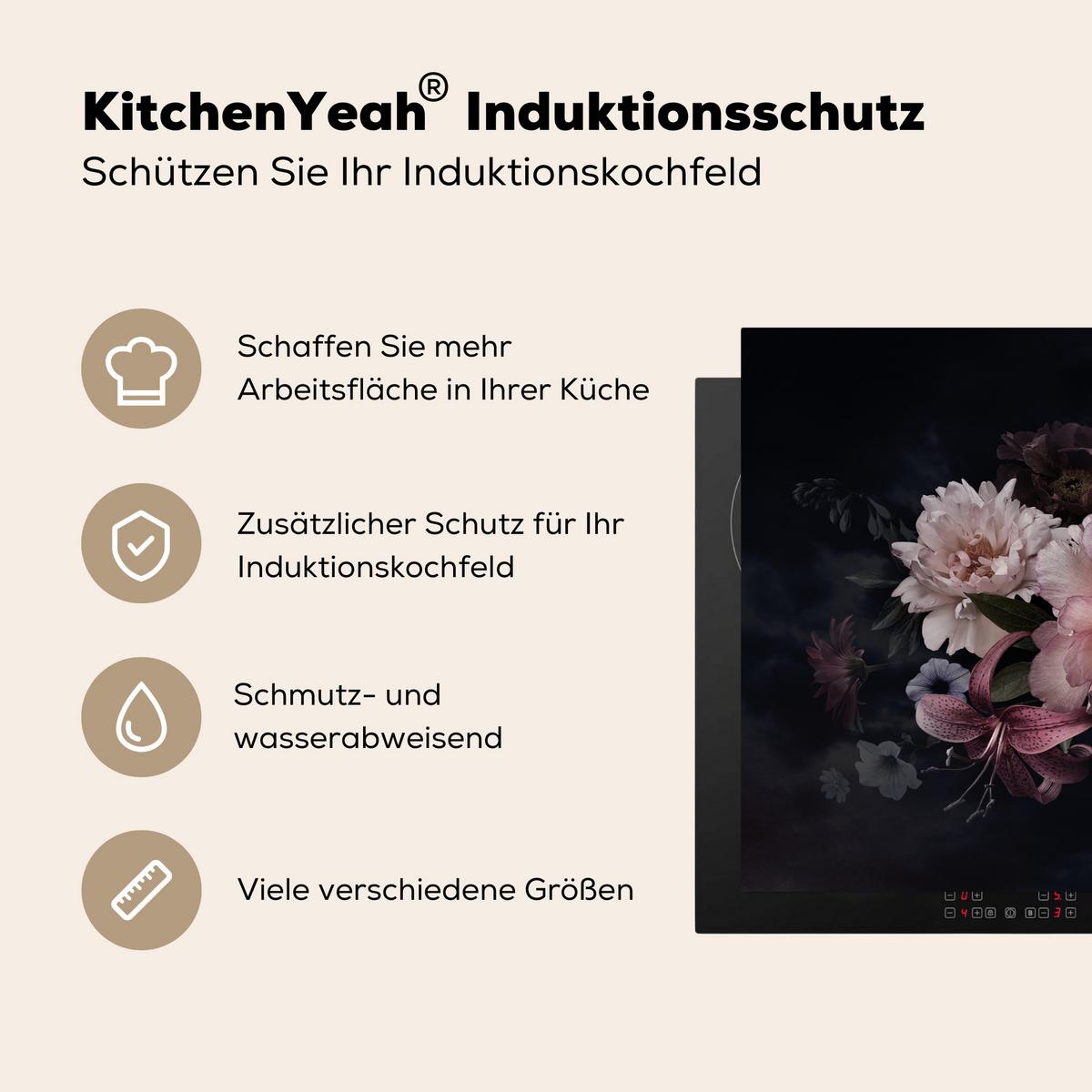 HERDABDECKPLATTE Blumen - Vintage - Pastell - Rosa - Weiß Induktionsschutz 80x52.2 cm - Altrosa, Kunststoff (80.2/52.2/0.2cm) - MuchoWow
