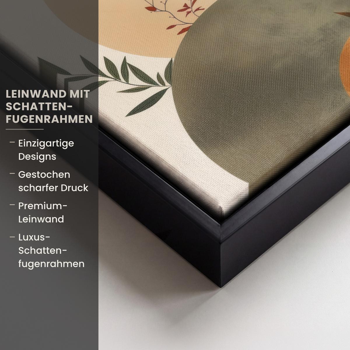 LEINWAND Bilder mit Rahmen - Formen - Rund - Blätter - Beige - 30x20 - Rostfarben, Textil (30/20cm) - MuchoWow