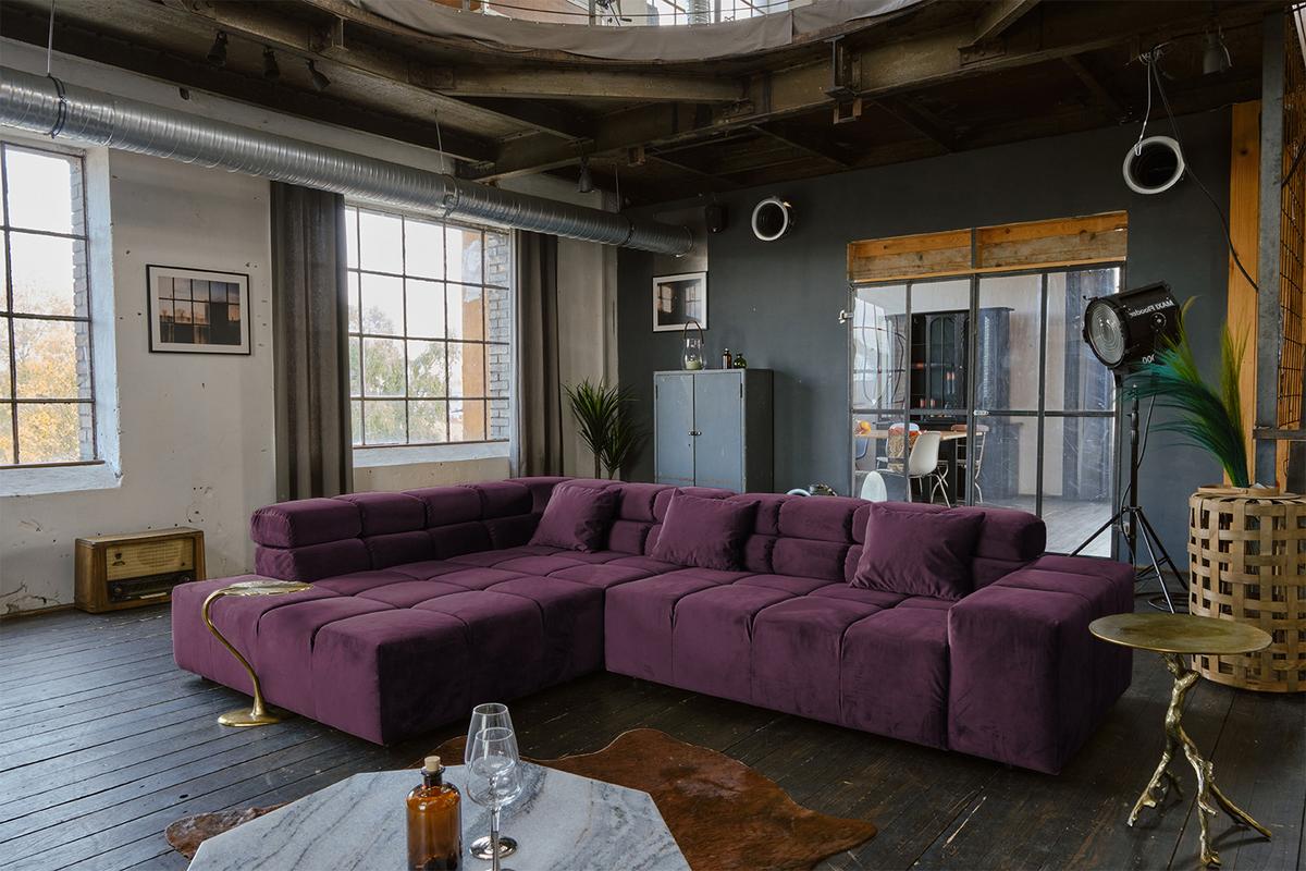 ECKSOFA MIT MOTORISCHEM SITZVORZUG NEVADA Violett Velvet Relaxfunktion - Violett/Schwarz, Textil (319/215cm) - KAWOLA
