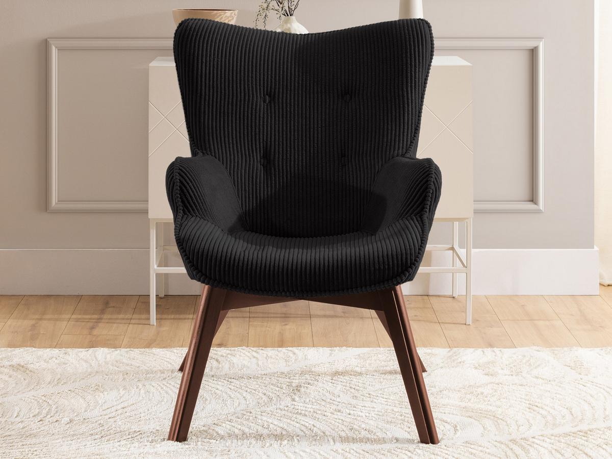 LOUNGESESSEL Lenari Schwarz Cordstoff mit Füßen in Braun - Schwarz/Braun, Holz/Textil (71/96/86cm) - S-Style Möbel