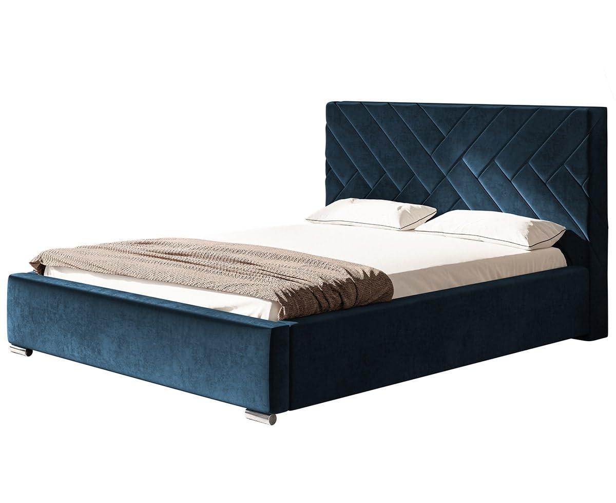 POLSTERBETT Monaco mit Kopfteil, 140x200 cm, Doppelbett mit Bettkasten und Lattenrost aus Holz, Velourstoff Dunkelblau - Dunkelblau, Holz/Textil (140/200cm) - Alpi-Möbel