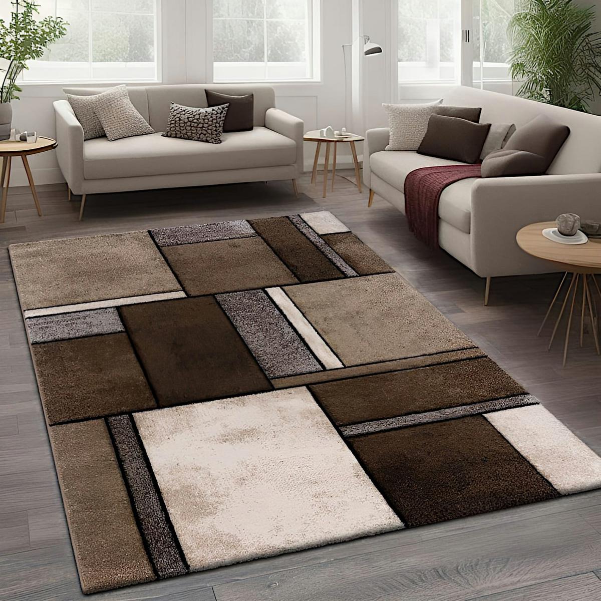 KURZFLORTEPPICH, geometrisch, Florhöhe 13 mm, Braun, 120 x 170 cm - Braun, Textil (170/120cm) - KADIMA DESIGN