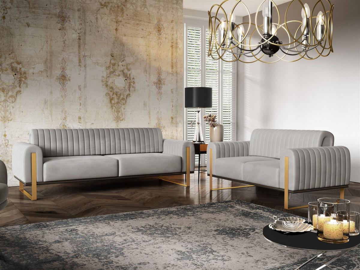SOFASET Valerie 3-2 - Hellgrau, Holzwerkstoff/Textil (228/79/90cm) - Fun Möbel