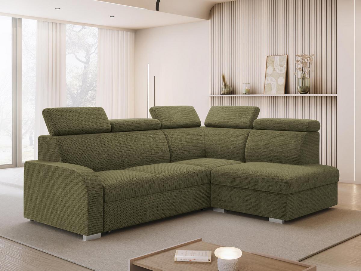 ECKSOFA Oslo 2rRLXp, Seite: Rechts 2R+R+LXP - Silberfarben/Grün, Holz/Textil (250/200cm) - MIRJAN24