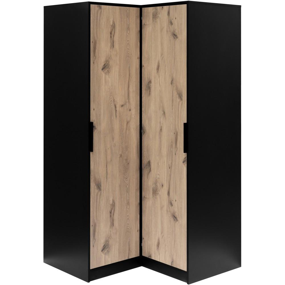 ECKSCHRANK Livo, Eckdrehtürenschrank mit 2 Türen, Schwarz+eiche Viking - Eichefarben/Schwarz, Holzwerkstoff (108.5/200/106.5cm) - Beautysofa
