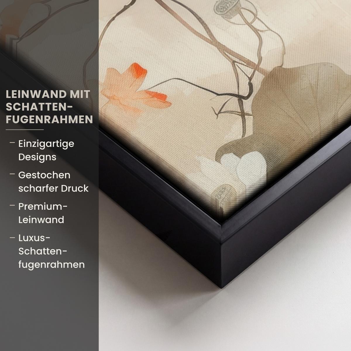 LEINWAND Bilder mit Rahmen - Blumen - Japandi - Wabi sabi - 70x50 - Sandfarben, Textil (70/50cm) - MuchoWow