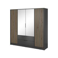 DREHTÜRENSCHRANK NELIANA 206/200/51 cm 4-türig mit Spiegel Graphitfarben - Graphitfarben, Holzwerkstoff (206/200/51cm) - MASSENO