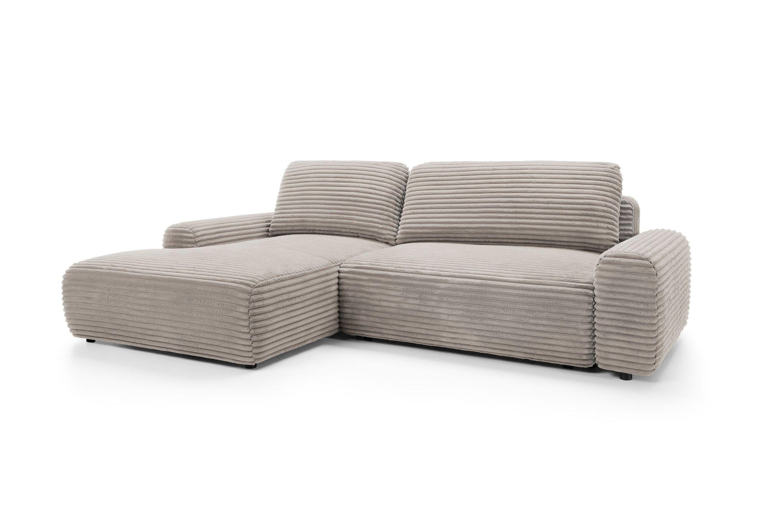 ECKSOFA OSSO Braun Velours-Stoff mit Schlaffunktion - Braun, Holz (264/162cm) - MASSENO