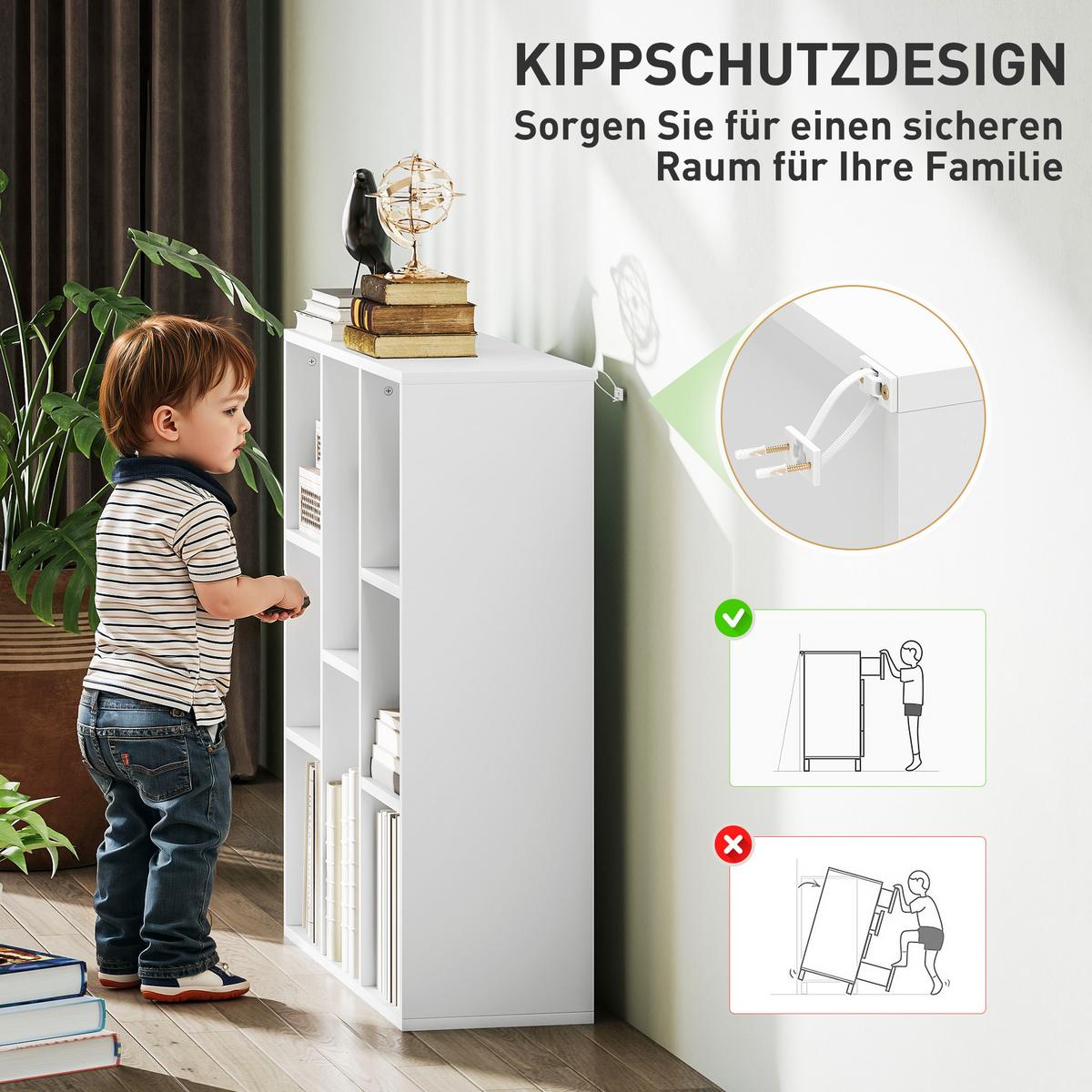 BÜCHERREGAL, Standregal mit 8 Ebenen, Aufbewahrungsregal, für Wohnzimmer - Weiß, Karton (24/80/74.3cm) - HOMCOM