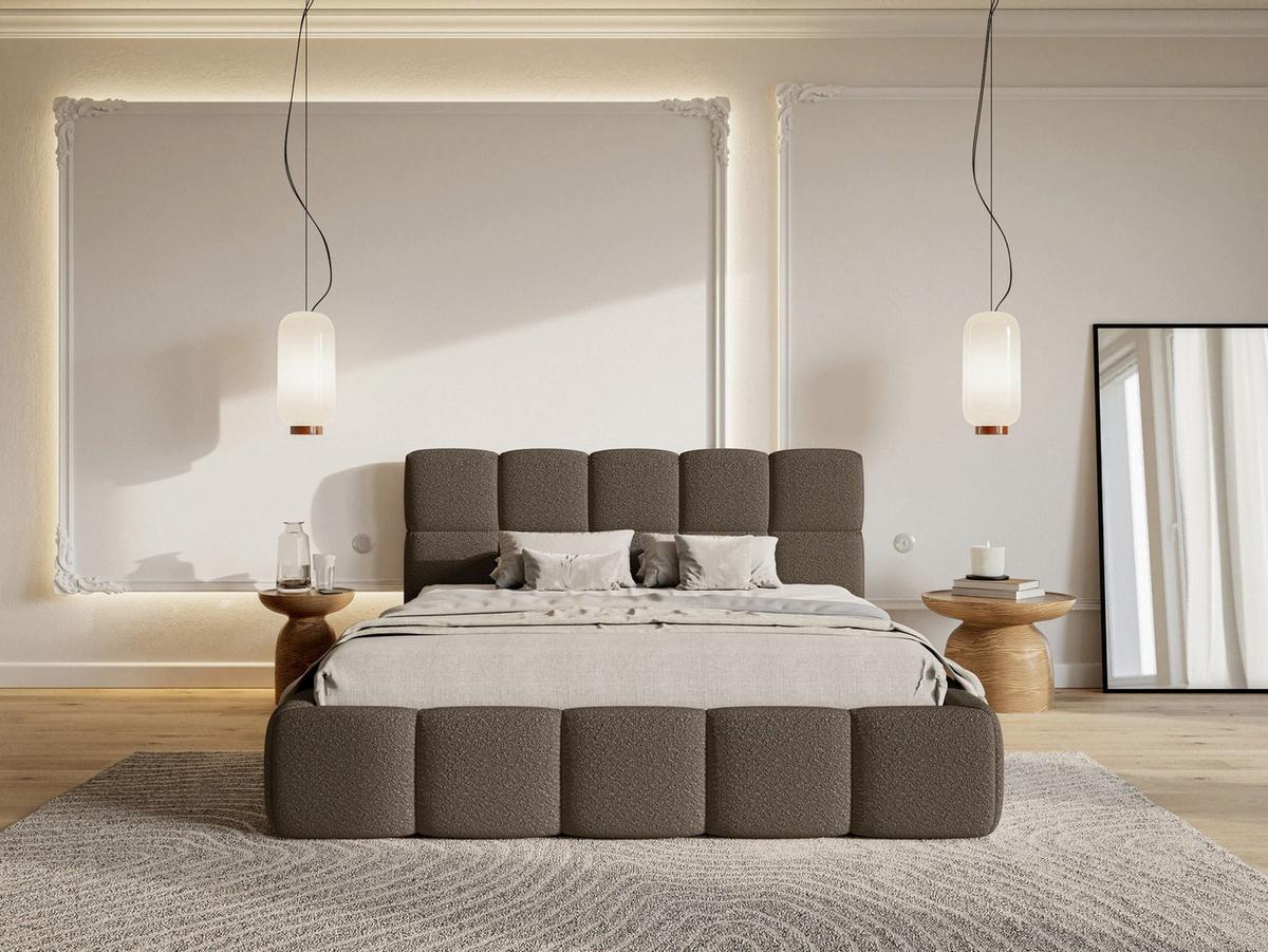 POLSTERBETT Cloudy Braun Bouclé, Bettkasten & Lattenrost, 120x200 cm - Schwarz/Braun, Kunststoff/Textil (120/200cm) - Selsey