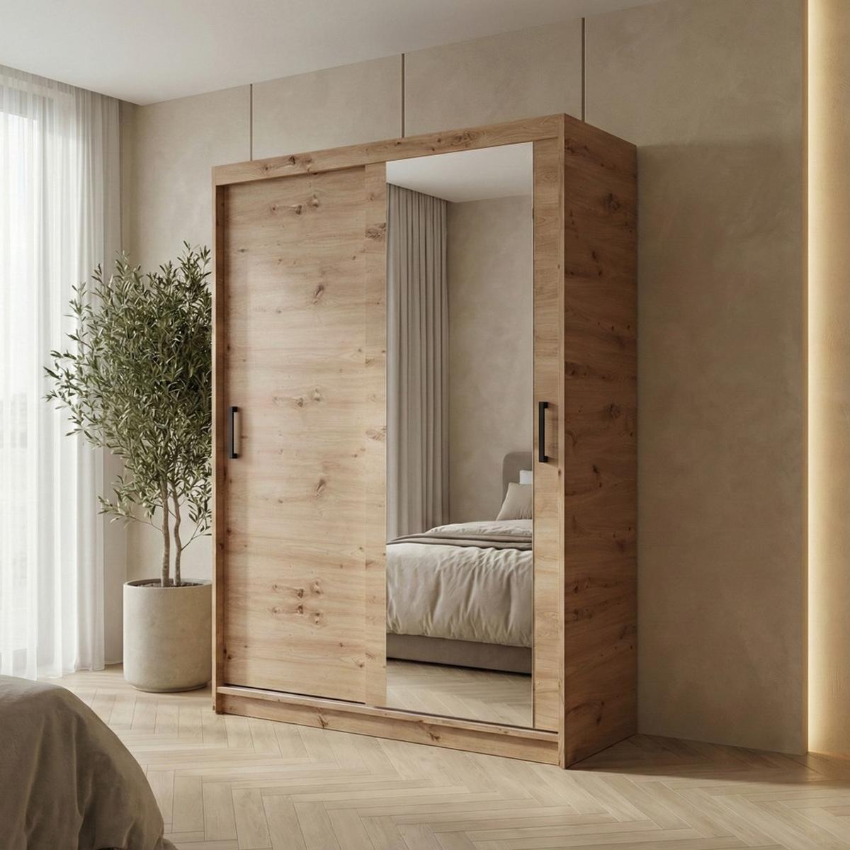 SCHWEBETÜRENSCHRANK Hela mit 2 Türen. 120 cm, eiche Artisan - Eiche Artisan, Holzwerkstoff (120/205/60cm) - Beautysofa