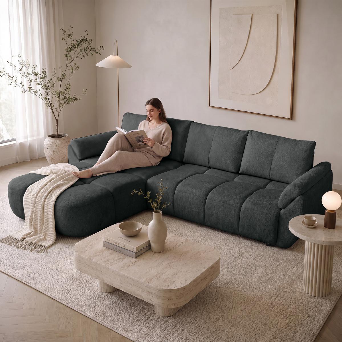 ECKSOFA Massimo, universelle Eckschlafsofa 280 cm mit Schlaffunktion und Bettkasten, Anthrazit - Anthrazit, Textil (283/204cm) - Beautysofa
