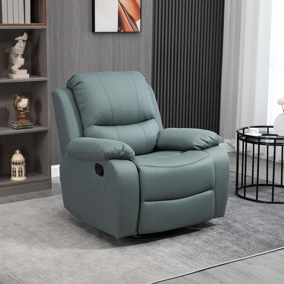 RELAXSESSEL Liegesessel 135° neigbar mit Wippfunktion drehbar mit Fußstütze Grün - Schwarz/Grün, Textil/Metall (100/98/93cm) - HOMCOM
