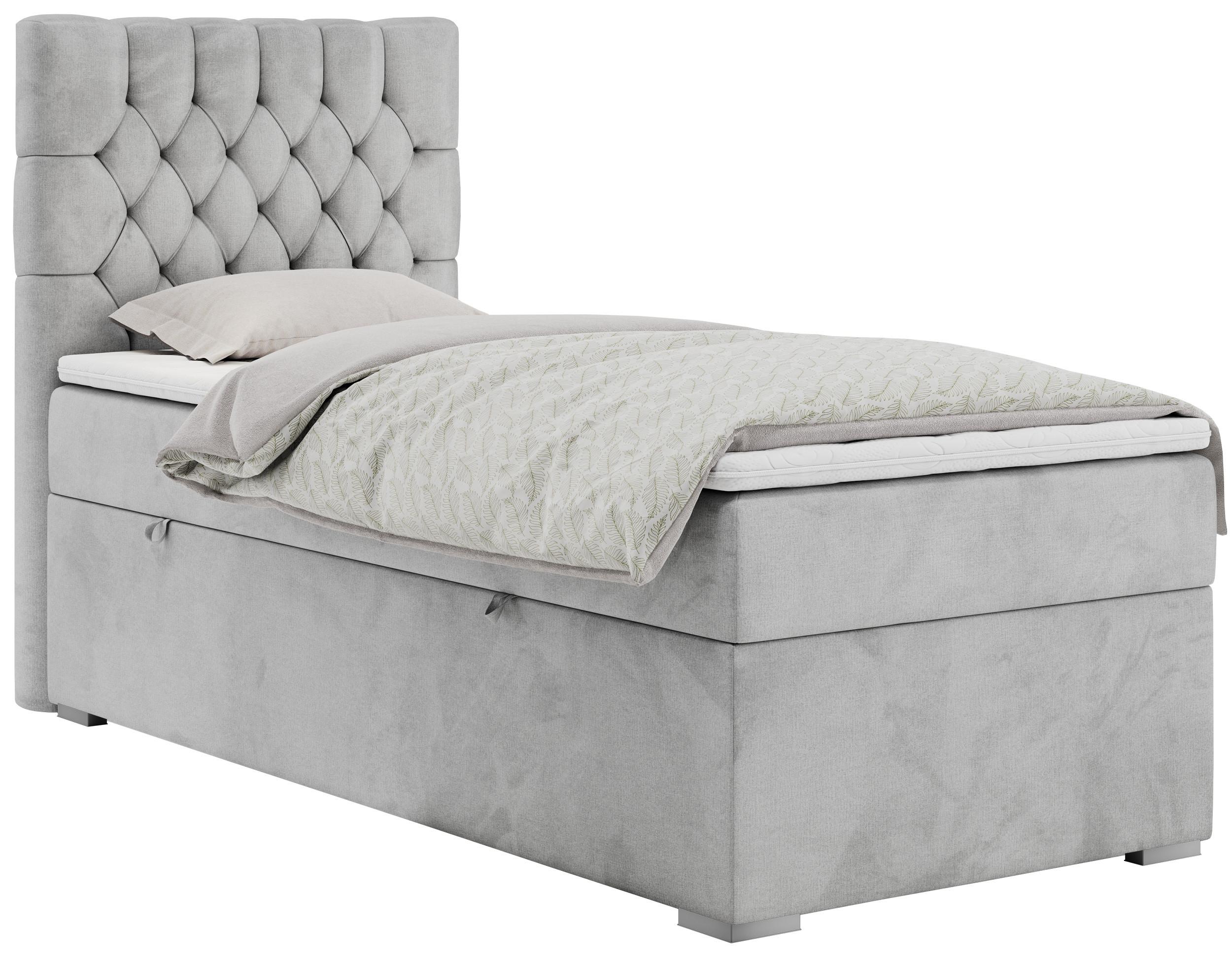 BOXBETT PERA 90/200 Hellgrau Velvet - H3 - Links Seite - Hellgrau, Holz/Textil (90/200cm) - MKS