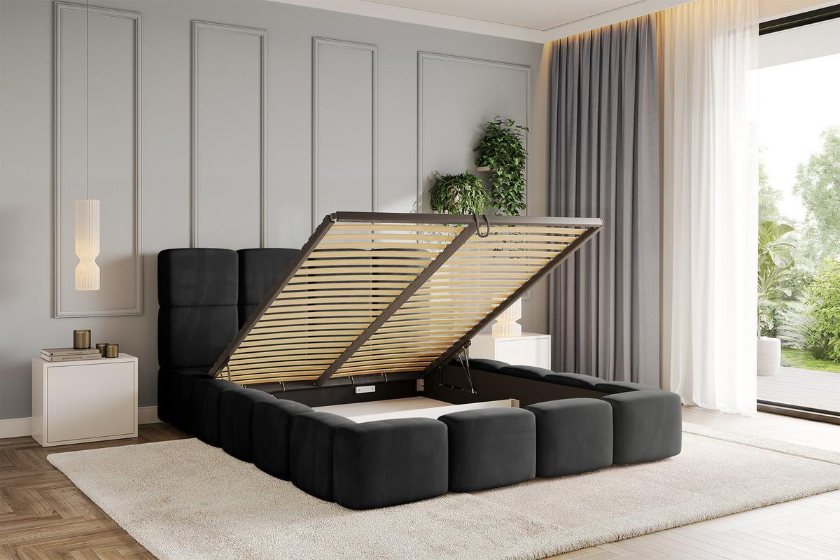 POLSTERBETT mit Bettkasten und Lattenrost, Bett mit Kopfteil, Boxbett ohne Matratze, Doppelbett mit Stauraum - NATA 120x200 Schwarz - Schwarz Hochglanz, Holzwerkstoff/Textil (120/200cm) - ALTDECOR