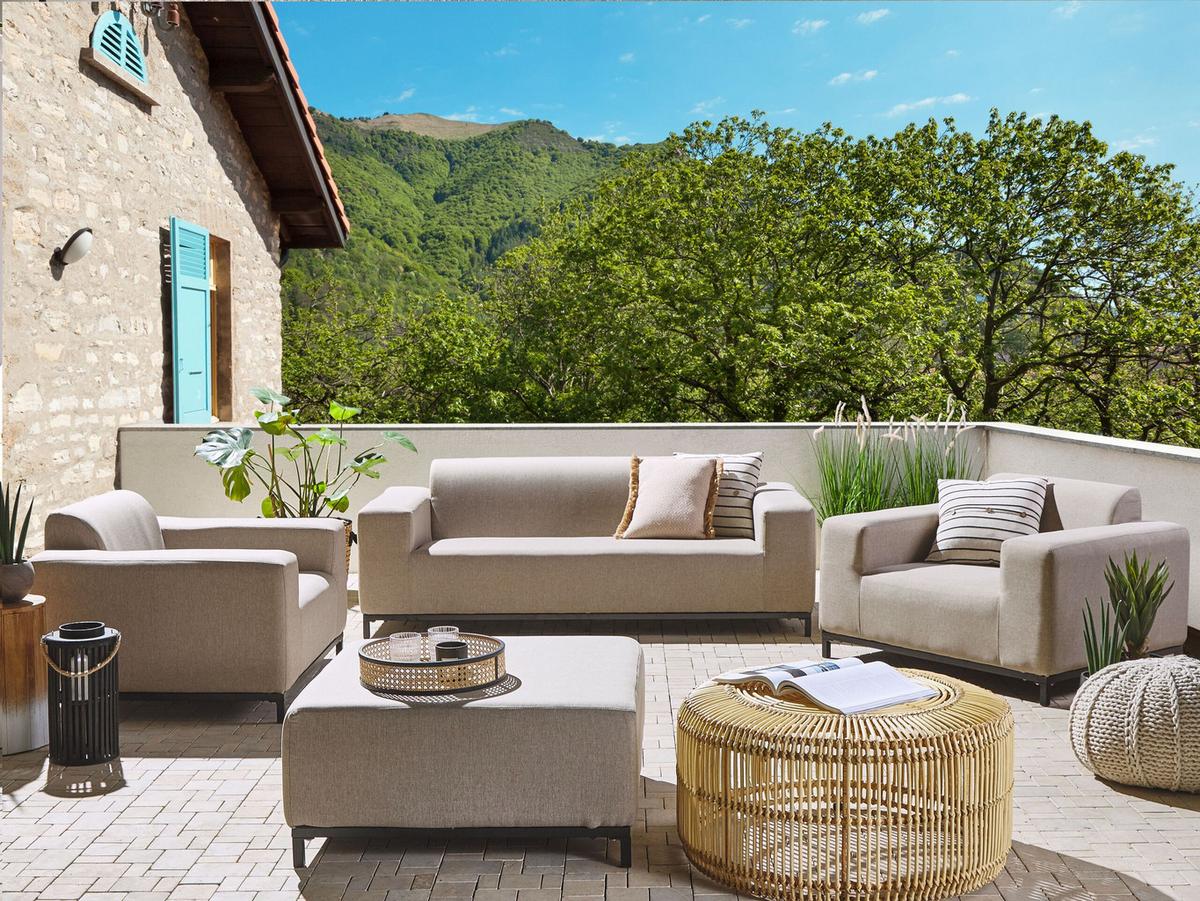LOUNGE SET 5-Sitzer beige/schwarzes Gestell Rovigo - Beige/Schwarz, Textil - Beliani