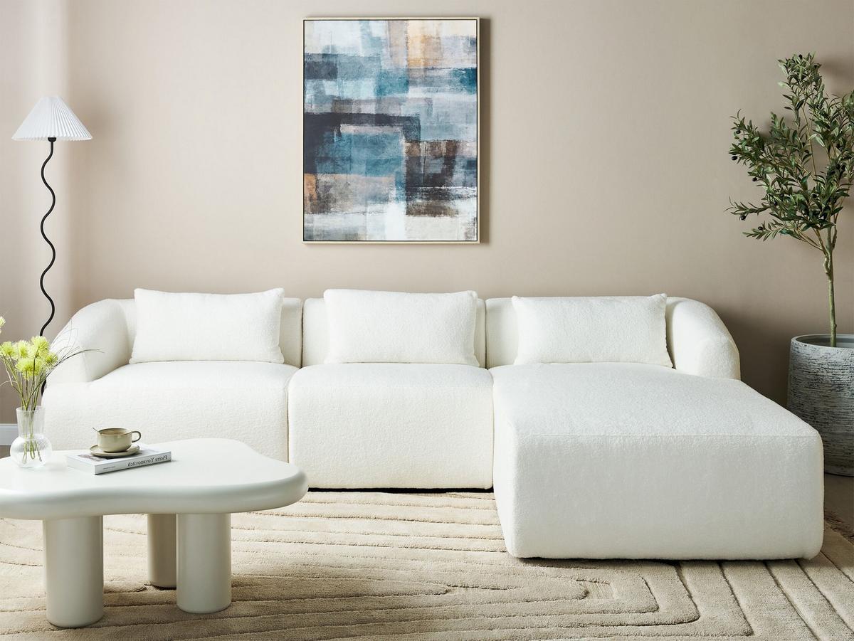3-SITZER-ECKSOFA aus Bouclé weiß rechtsseitig Svansele - Weiß, Textil (278/174cm) - Beliani