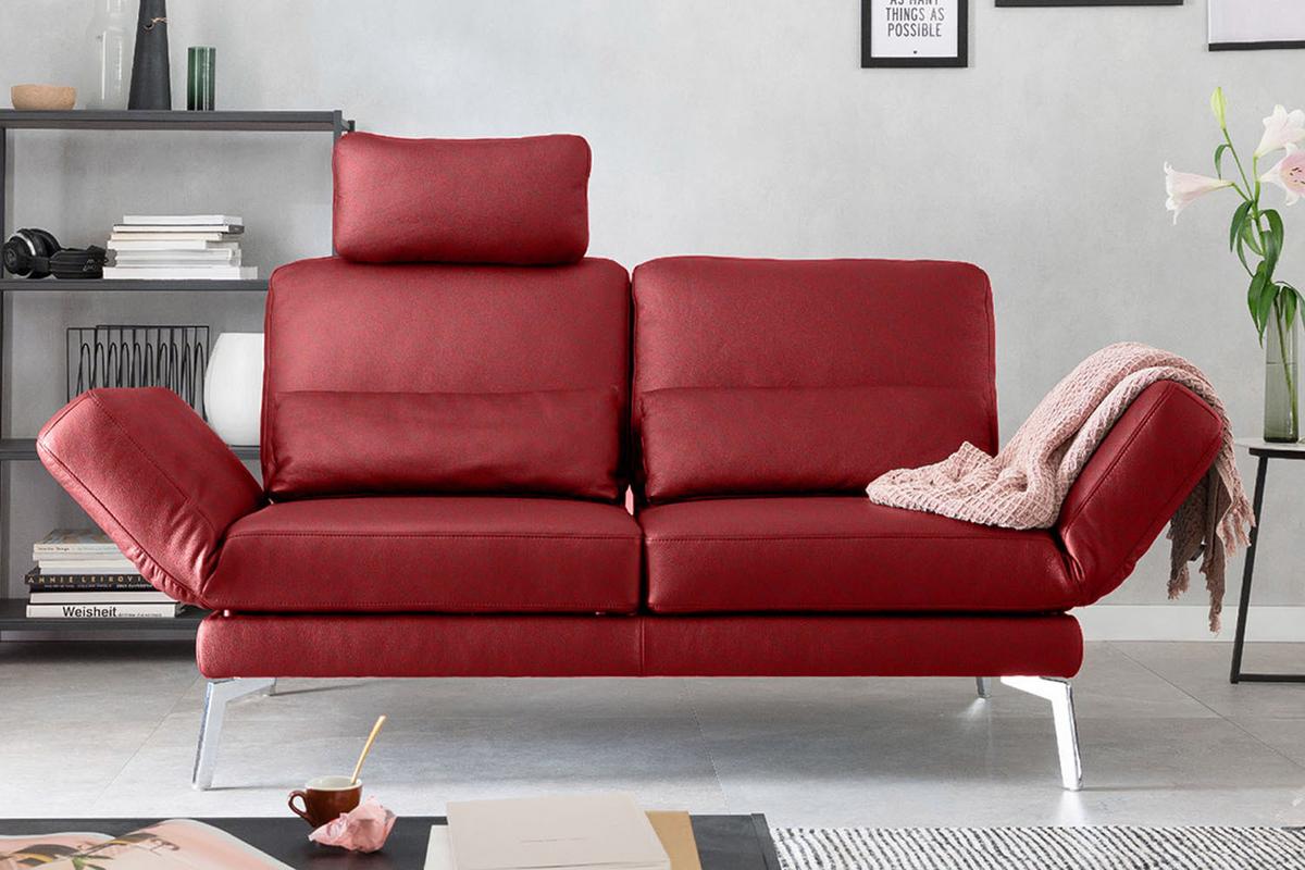 LEDERSOFA HURRICANE Rot Leder - Rot/Silberfarben, Leder (170/87/141cm) - KAWOLA