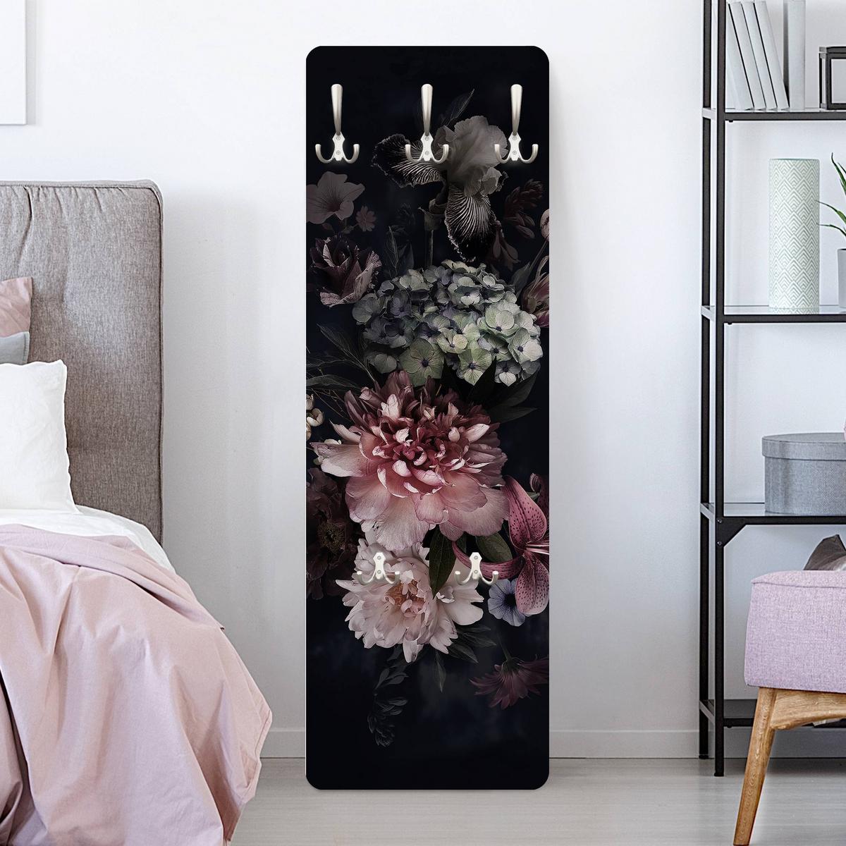 WANDGARDEROBE - Blumen mit Nebel auf Schwarz 34/105 cm - Schwarz, Holzwerkstoff (34/105/1.6cm) - Bilderwelten