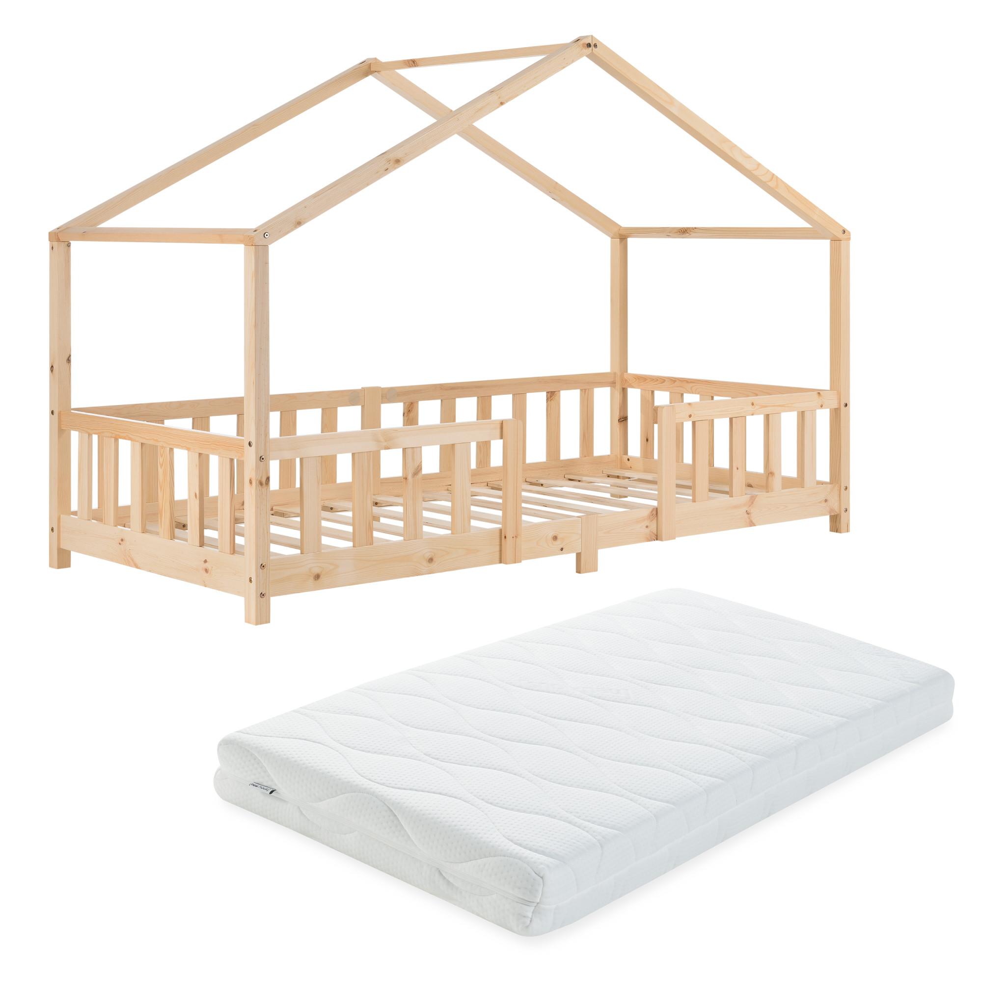HAUSBETT Treviolo mit Matratze - Naturfarben, Holz/Textil (90/200cm) - [en.casa]